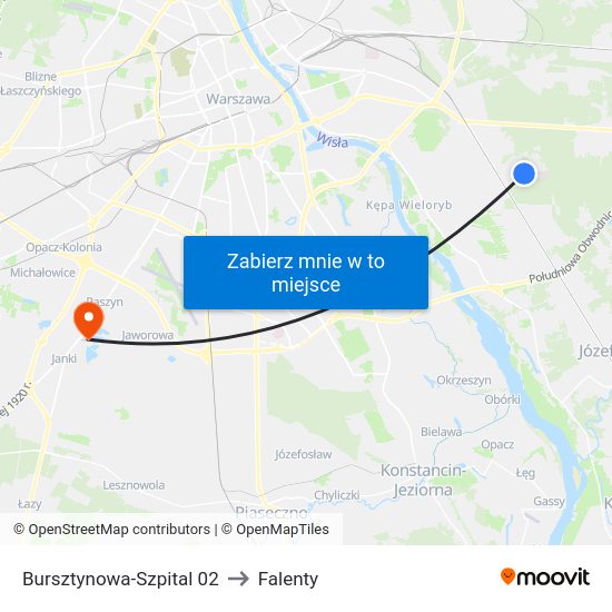 Bursztynowa-Szpital to Falenty map