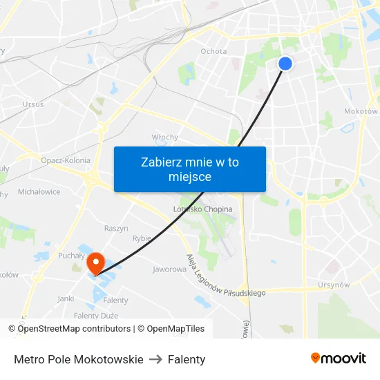 Metro Pole Mokotowskie to Falenty map