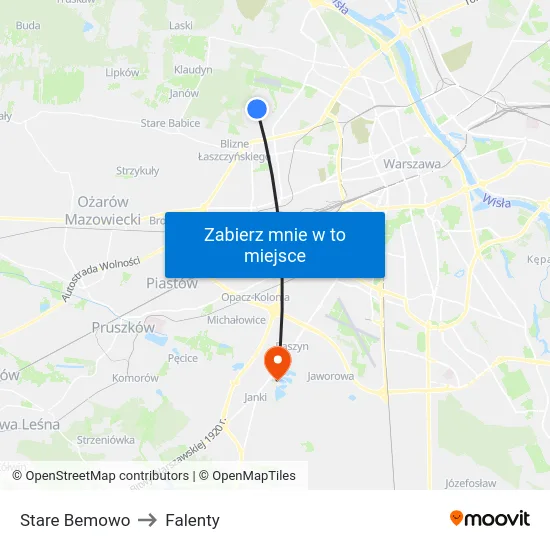 Stare Bemowo to Falenty map