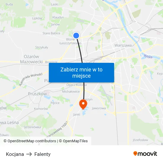 Kocjana to Falenty map