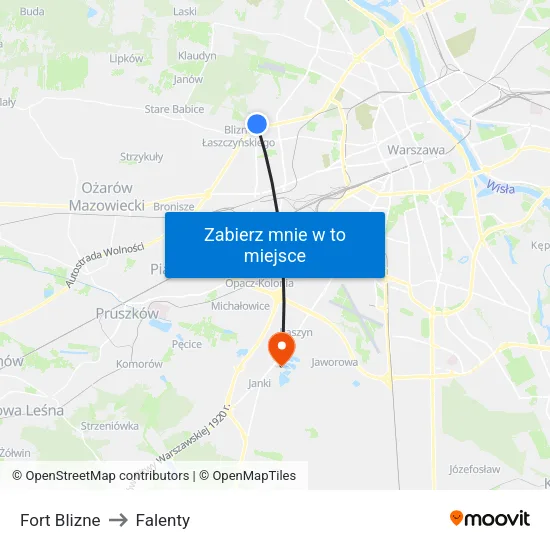 Fort Blizne to Falenty map