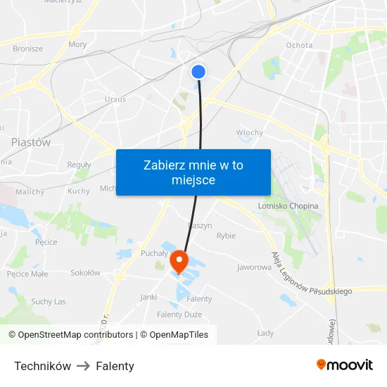Techników to Falenty map