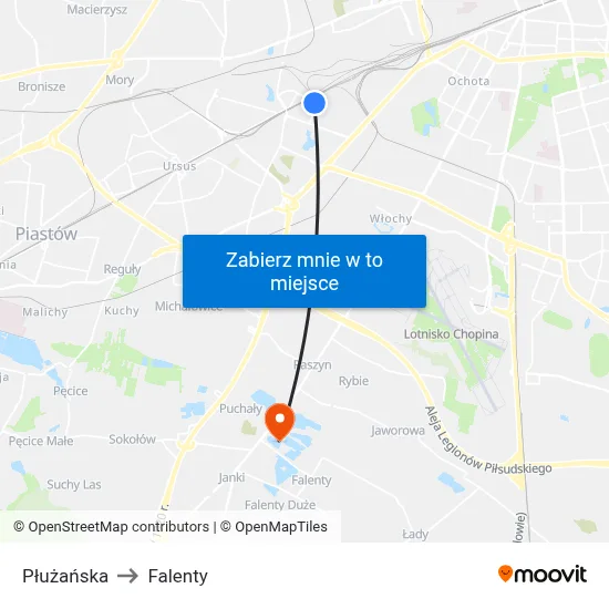 Płużańska to Falenty map