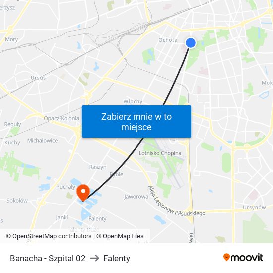 Banacha-Szpital to Falenty map