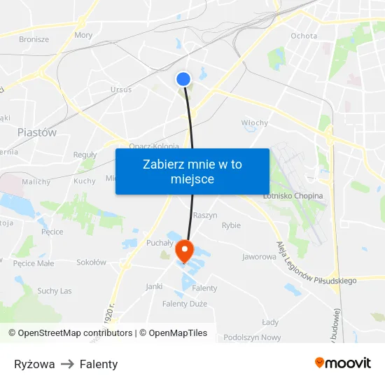 Ryżowa to Falenty map