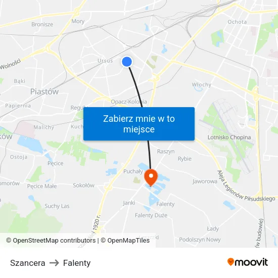 Szancera to Falenty map