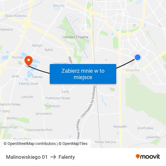 Malinowskiego 01 to Falenty map
