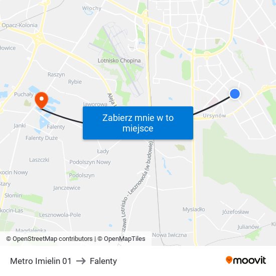 Metro Imielin to Falenty map