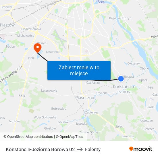 Konstancin-Jeziorna Borowa to Falenty map