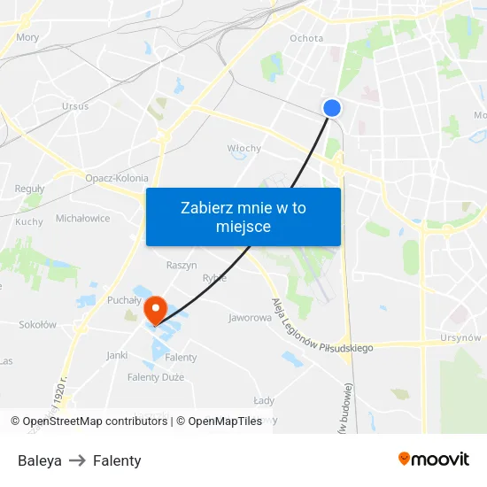 Baleya to Falenty map