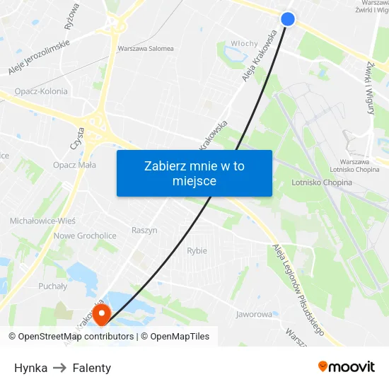 Hynka to Falenty map