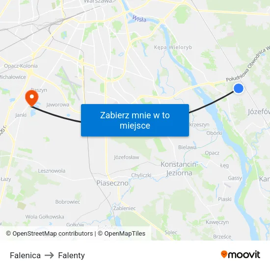 Falenica to Falenty map