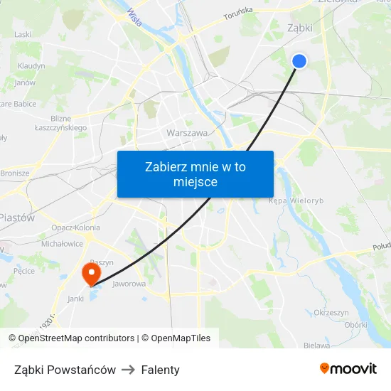 Ząbki Powstańców to Falenty map