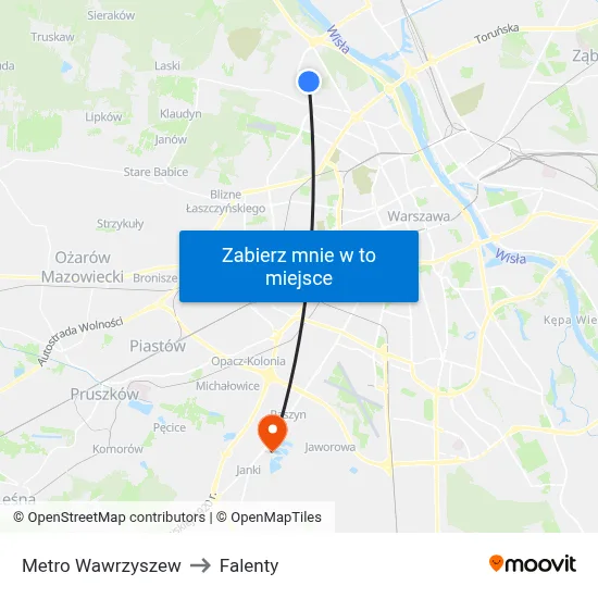Metro Wawrzyszew to Falenty map