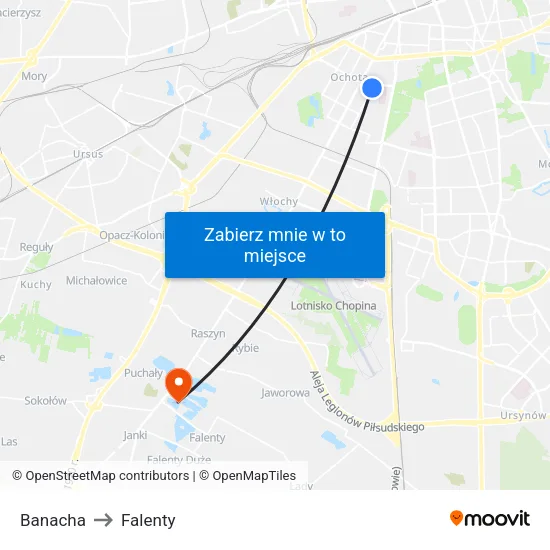Banacha to Falenty map