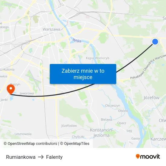 Rumiankowa to Falenty map