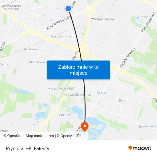 Prystora to Falenty map