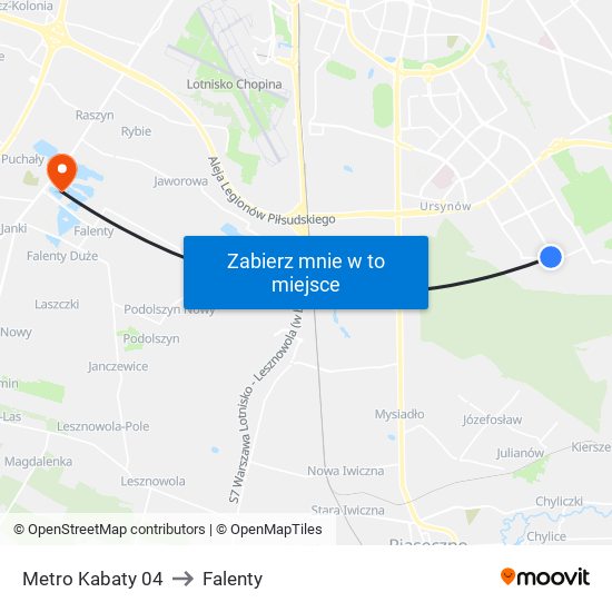 Metro Kabaty to Falenty map