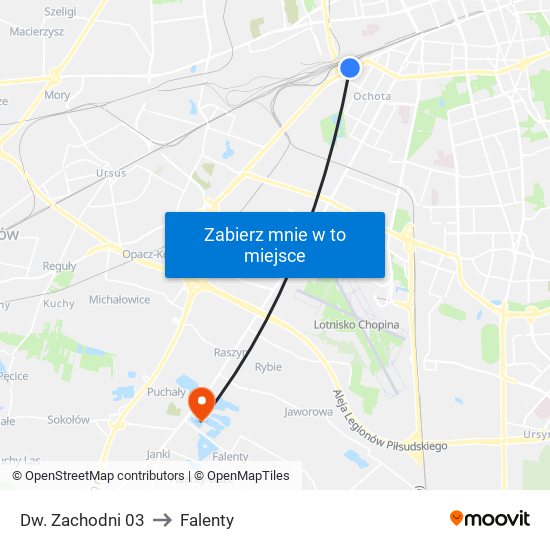 Dw. Zachodni 03 to Falenty map