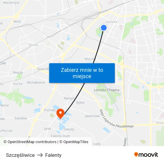 Szczęśliwice to Falenty map