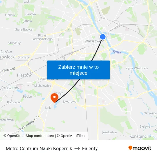 Metro Centrum Nauki Kopernik to Falenty map