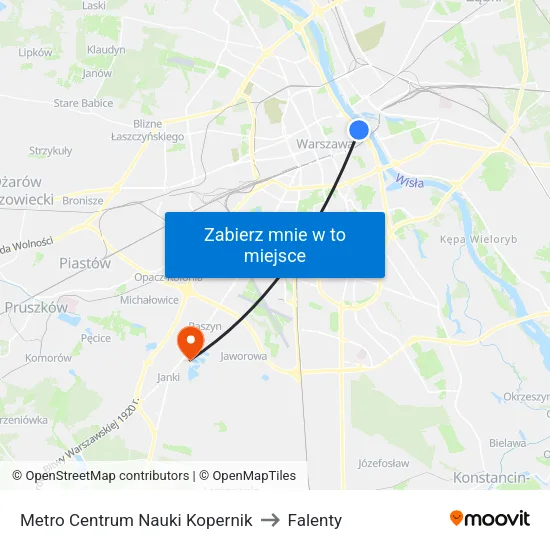 Metro Centrum Nauki Kopernik to Falenty map