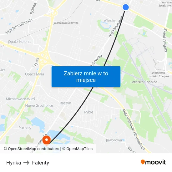 Hynka to Falenty map