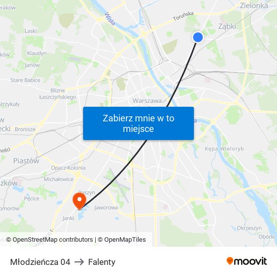 Młodzieńcza to Falenty map