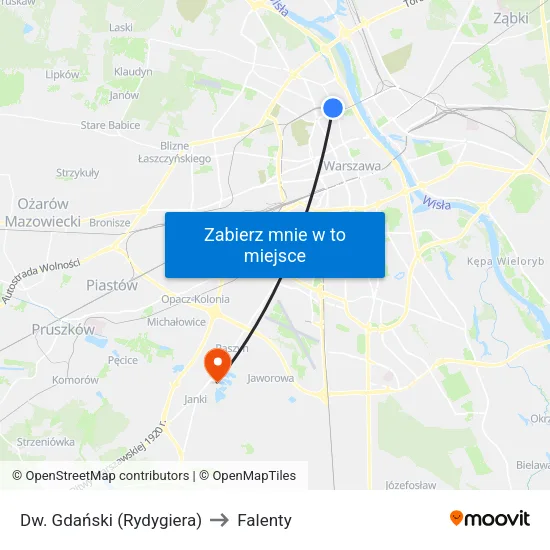 Dw. Gdański (Rydygiera) to Falenty map