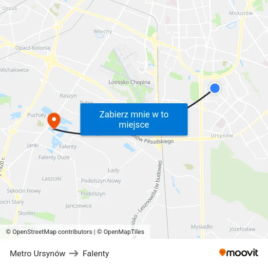 Metro Ursynów to Falenty map
