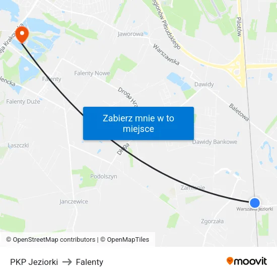 PKP Jeziorki to Falenty map