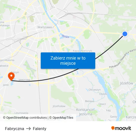 Fabryczna to Falenty map