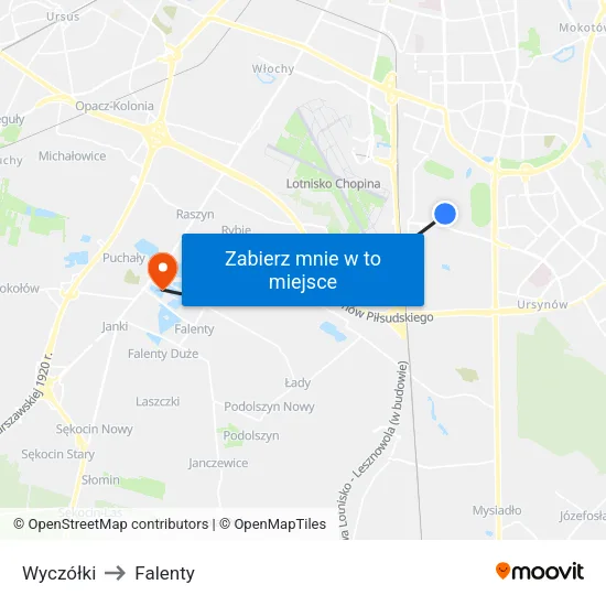 Wyczółki to Falenty map