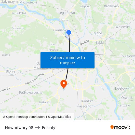 Nowodwory to Falenty map