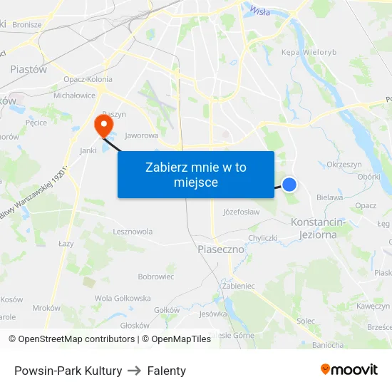 Powsin - Park Kultury to Falenty map