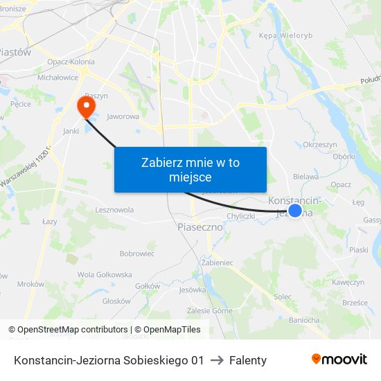 Konstancin-Jeziorna Sobieskiego to Falenty map