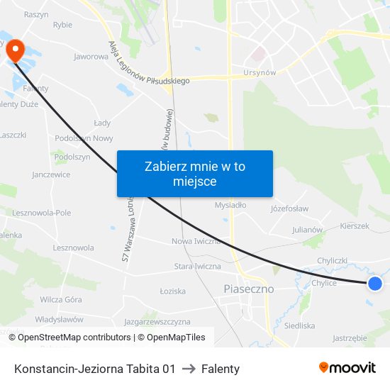 Konstancin-Jeziorna Tabita 01 to Falenty map