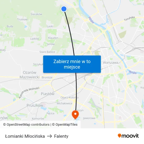 Łomianki Młocińska to Falenty map