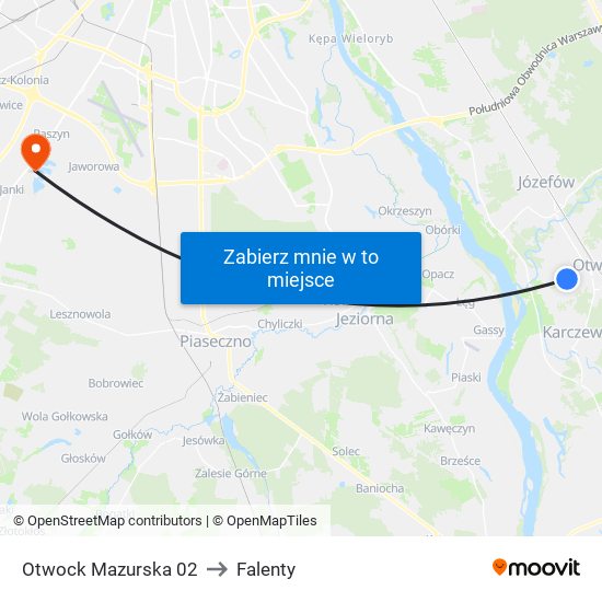 Otwock Mazurska 02 to Falenty map