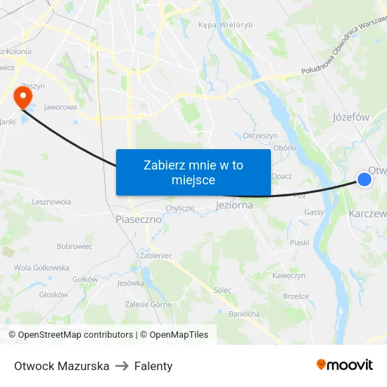 Otwock Mazurska to Falenty map