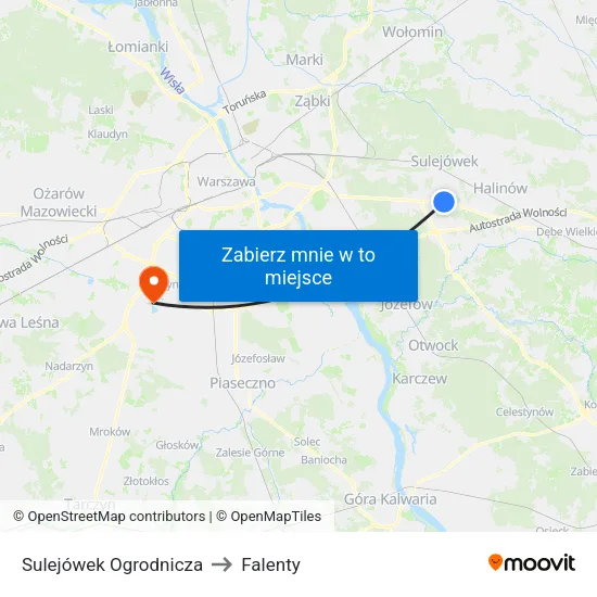 Sulejówek Ogrodnicza to Falenty map