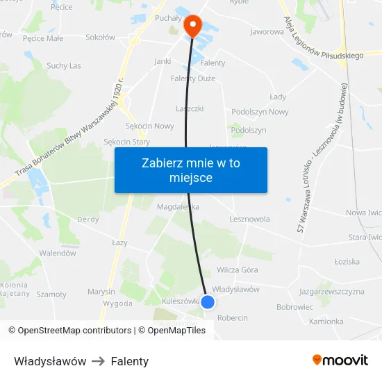 Władysławów to Falenty map