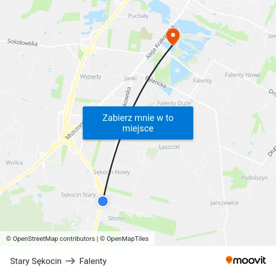 Stary Sękocin to Falenty map