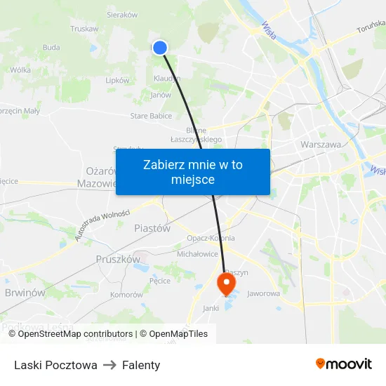 Laski Pocztowa to Falenty map