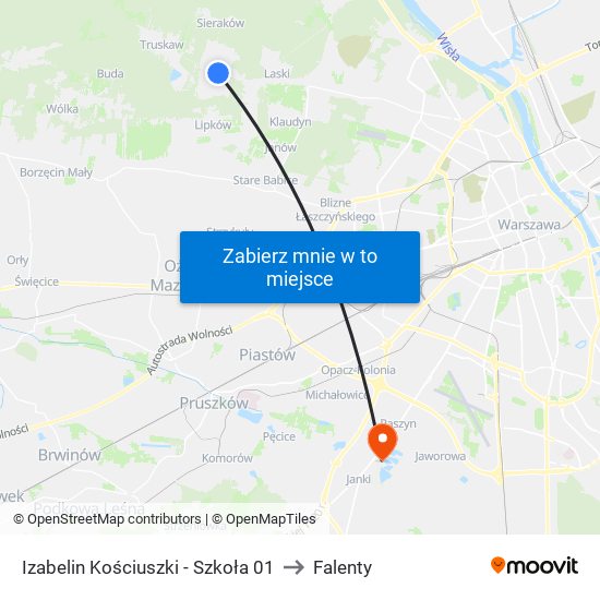 Izabelin Kościuszki-Szkoła to Falenty map