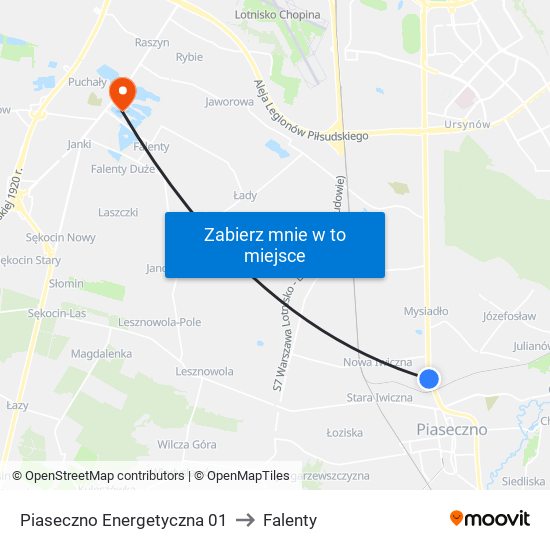 Piaseczno Energetyczna to Falenty map