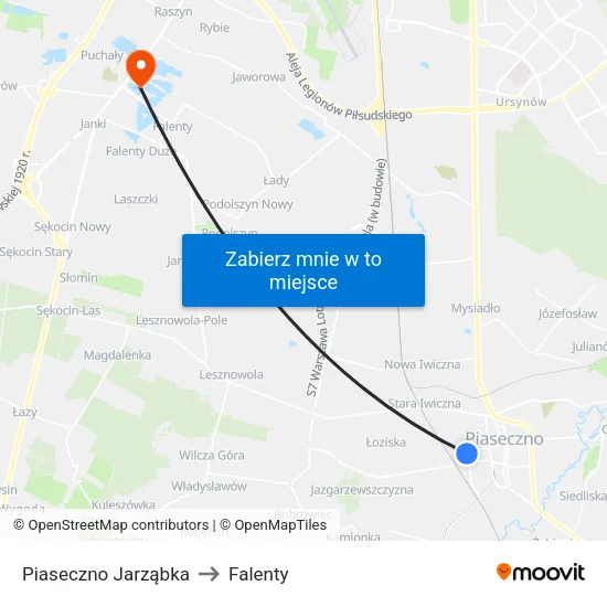 Piaseczno Jarząbka to Falenty map