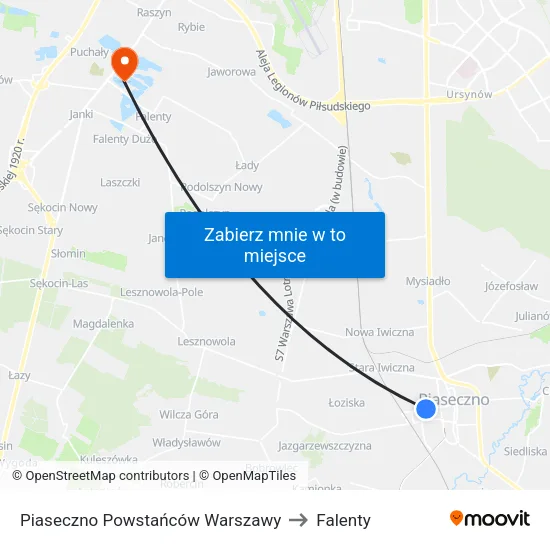 Piaseczno Powstańców Warszawy to Falenty map