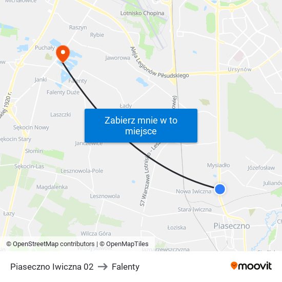 Piaseczno Iwiczna to Falenty map