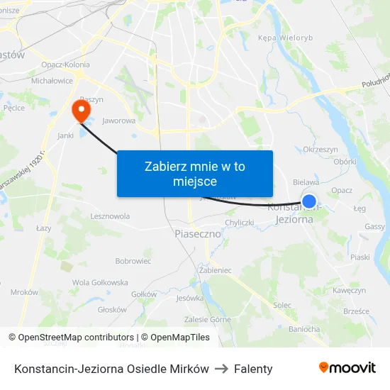 Konstancin-Jeziorna Osiedle Mirków to Falenty map